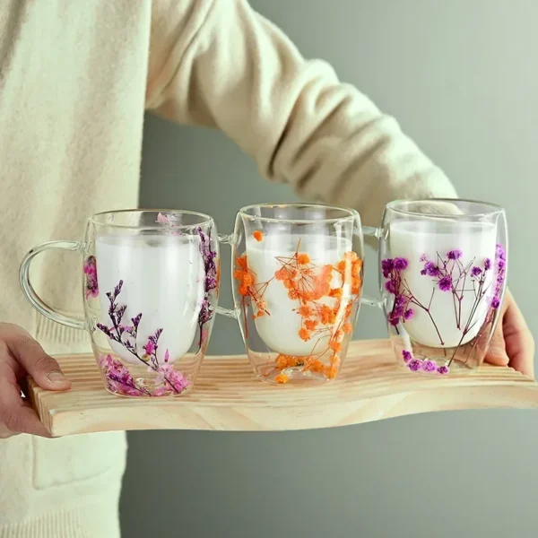 Double Layer Glass Cup Creative Flower Pattern Coffee Mug High Borosilicate Insulated Cup Kitchen Accessories Home Drinkware - Image 2