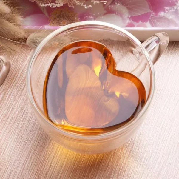 1 PCS Heart Love Shaped Glass Mug Couple Cups Double Wall Glass cup Heat-Resisting Tea Beer Mugs Milk coffee Cup Gift Drinkware - Image 2