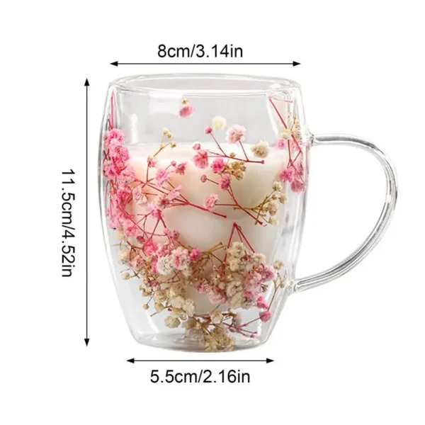 Dry Flower Cup real dried flowers Double Wall Glass Cup Coffee Mug Dried Flower Filler Glass Cups Tea Coffee Cups With Handle - Image 6