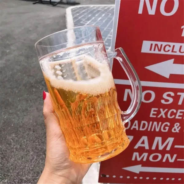 450ml Creative Cool Double Mezzanine Summer Fake Beer Glass Thickened Cup With Handgrip Transparent Beer Mugs Teasing Supplies